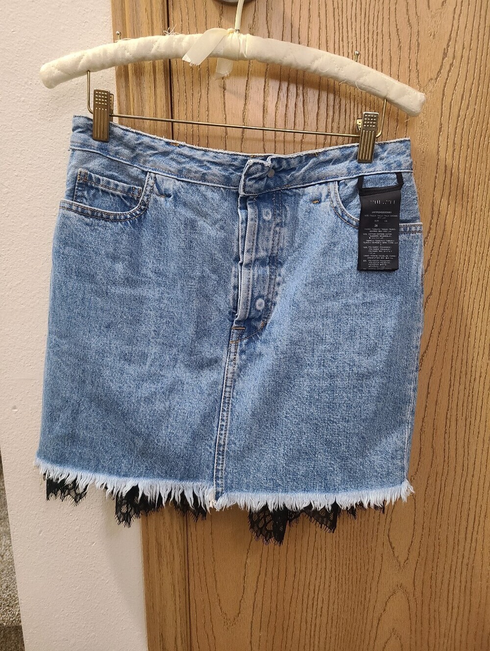 Unravel Project Ben Taverniti Lace Inside Out Frayed Hem Denim Mini Skirt - Picture 5 of 7